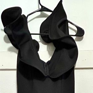 Ruffle sleeve dress, v neck evening gown. High split